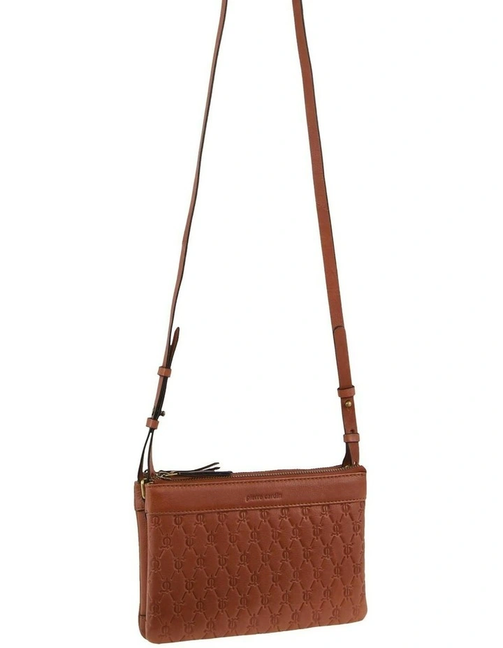 Leather Pleated Design Crossbody Bag in Tan