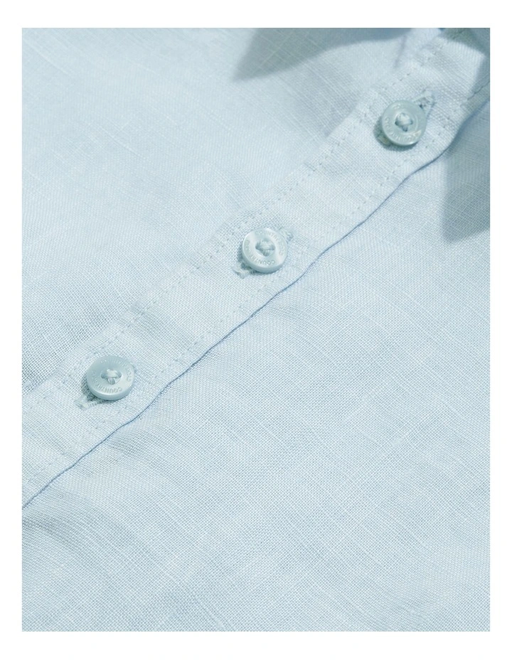 Organically Grown Short Sleeve Linen Shirt in Pale Blue