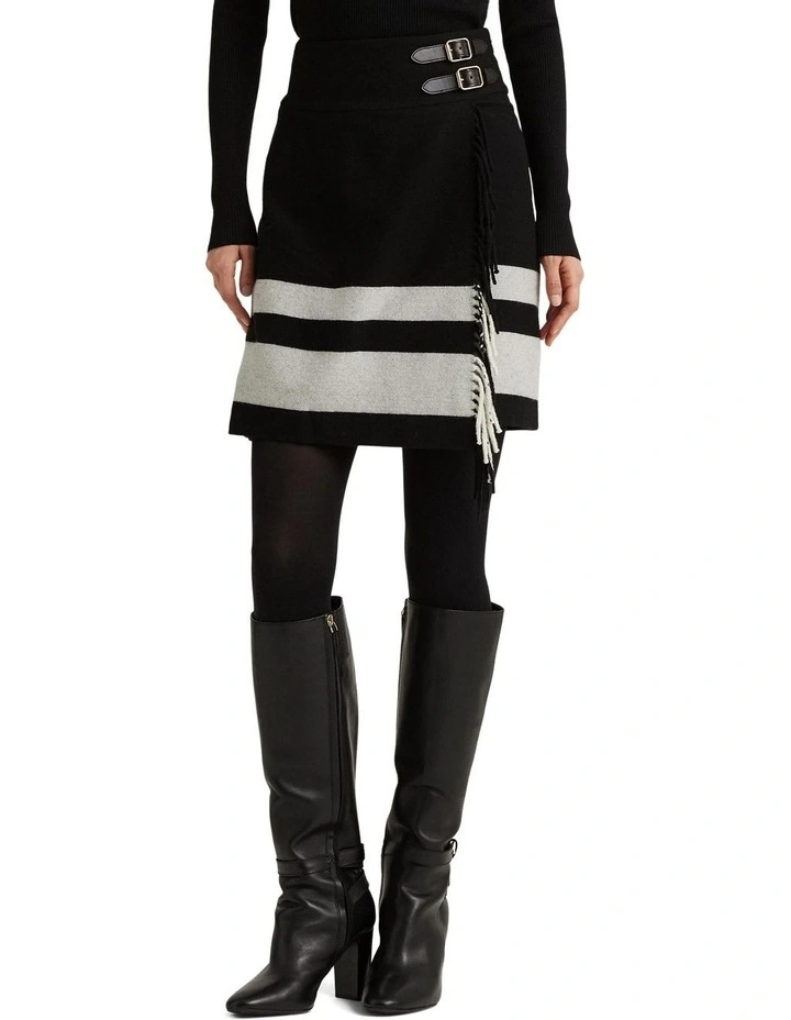 Two-Tone Fringe-Trim Miniskirt in Black