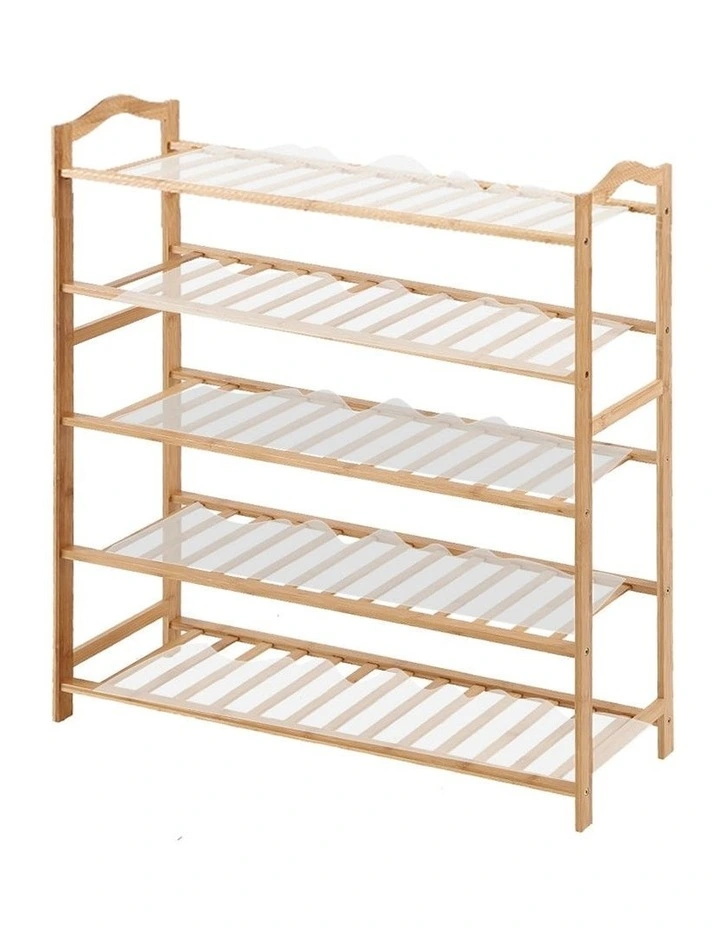 5 Tiers Bamboo Shoe Rack Storage Organizer in Brown