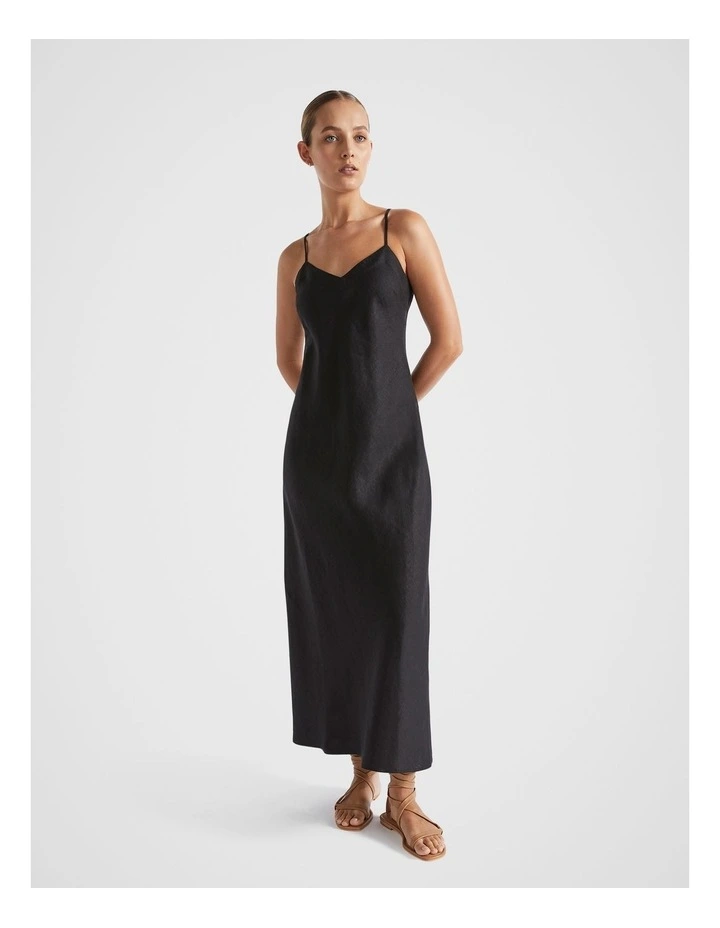 Core Linen Slip Maxi Dress in Black