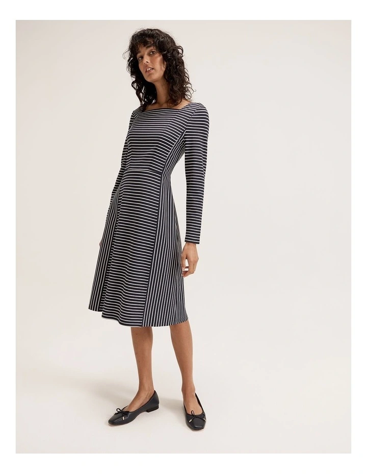 Sofie Stripe Ponte Dress in Ink/Ivory