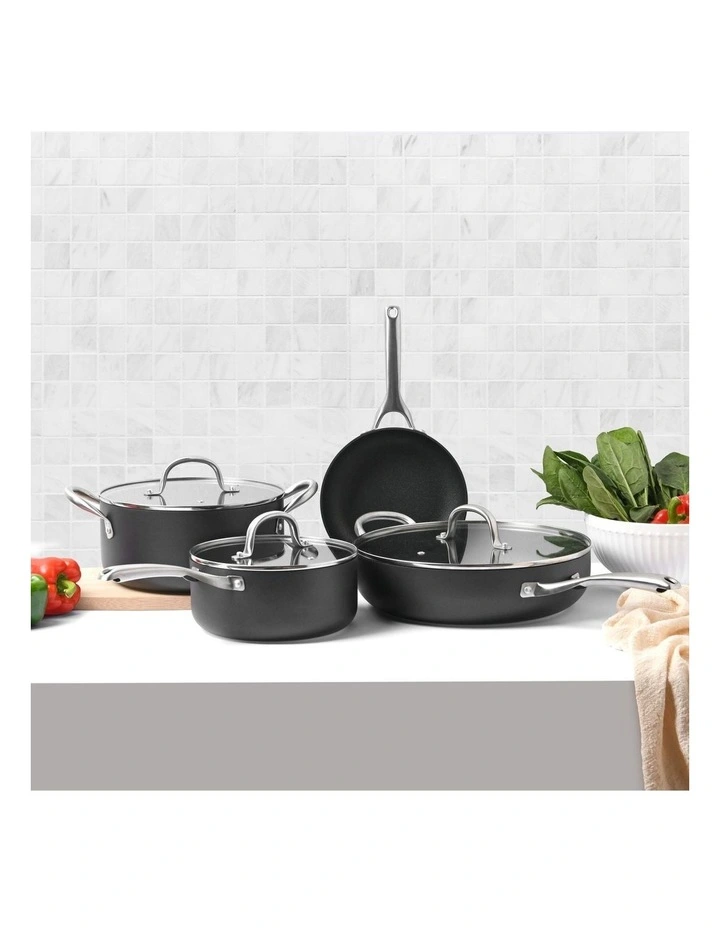 Meteore Non-Stick Starter Cookware Set 4 Piece in Black