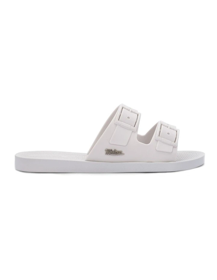 Melissa Sun Malibu Buckled Slide in White