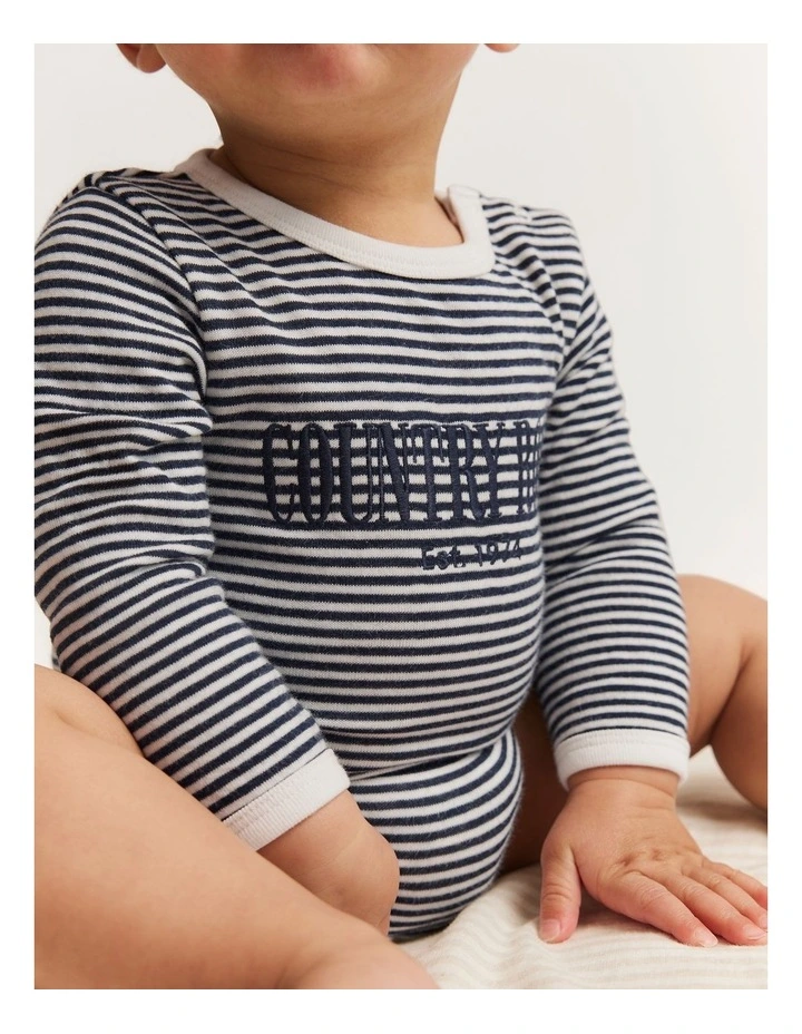 Unisex Organically Grown Cotton Heritage Bodysuit in Navy Stripe