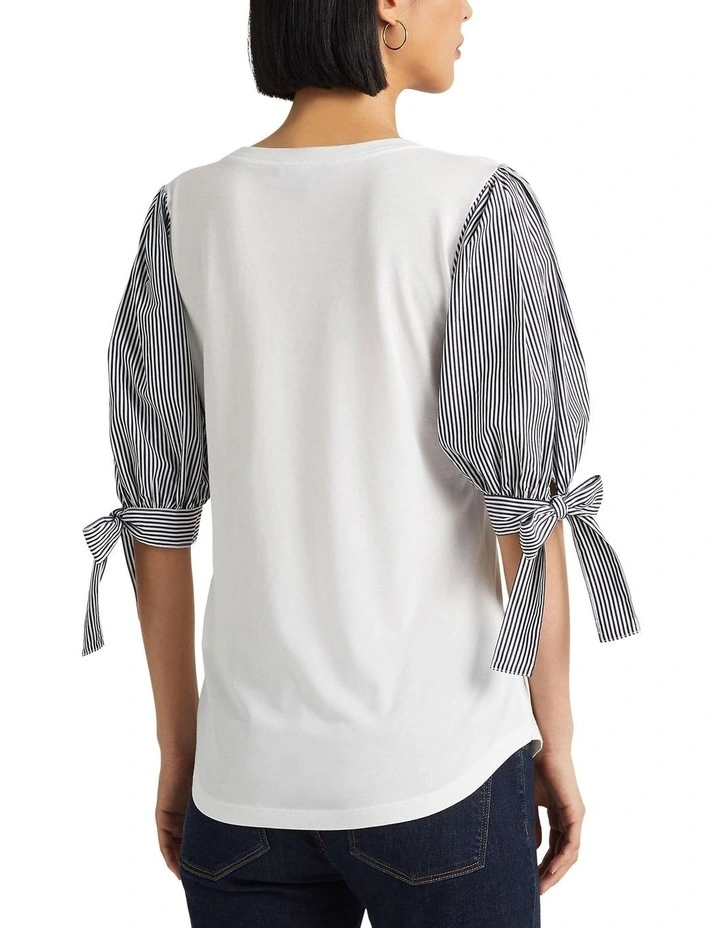 Jersey Puff-Sleeve Tee in White