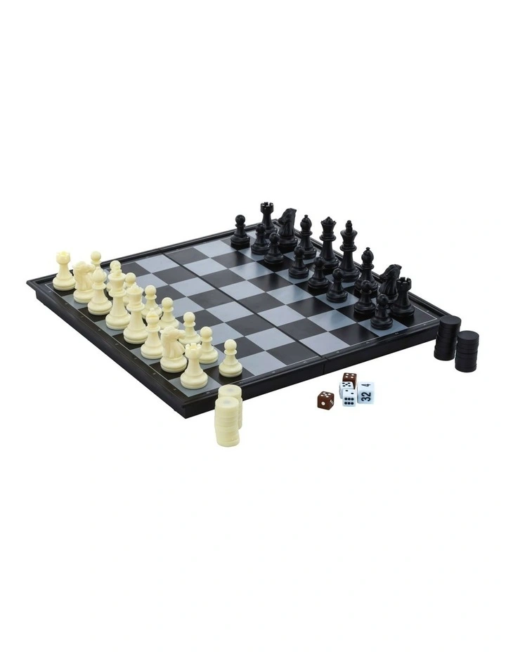 3 in 1 Magnetic Chess, Checkers & Backgammom Foldable Board Game