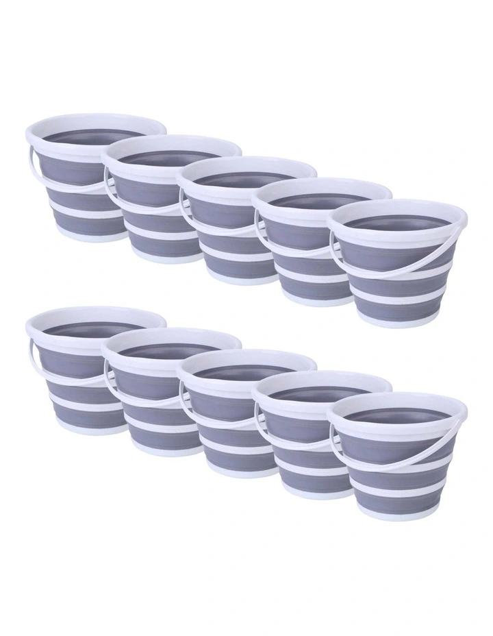 Collapsible Silicone Bucket 10L 10 Pack in Multicolor