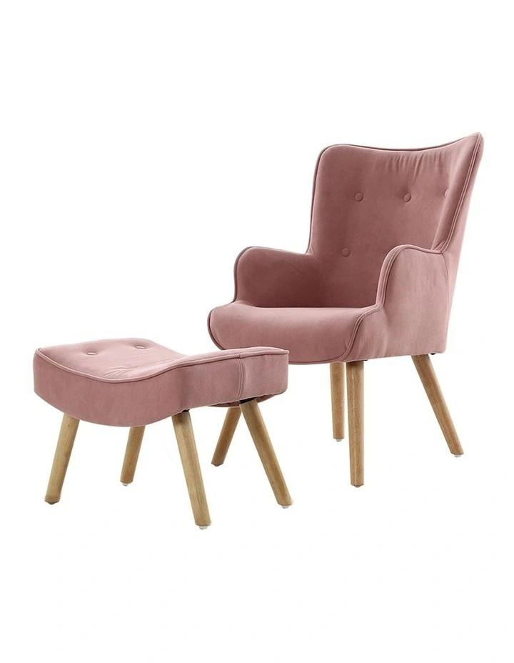 Armchair Set with Ottoman Lansar in Pink