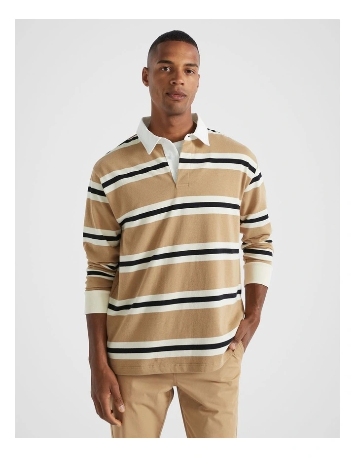 Rugby Polo Shirt in Caramel Stripe