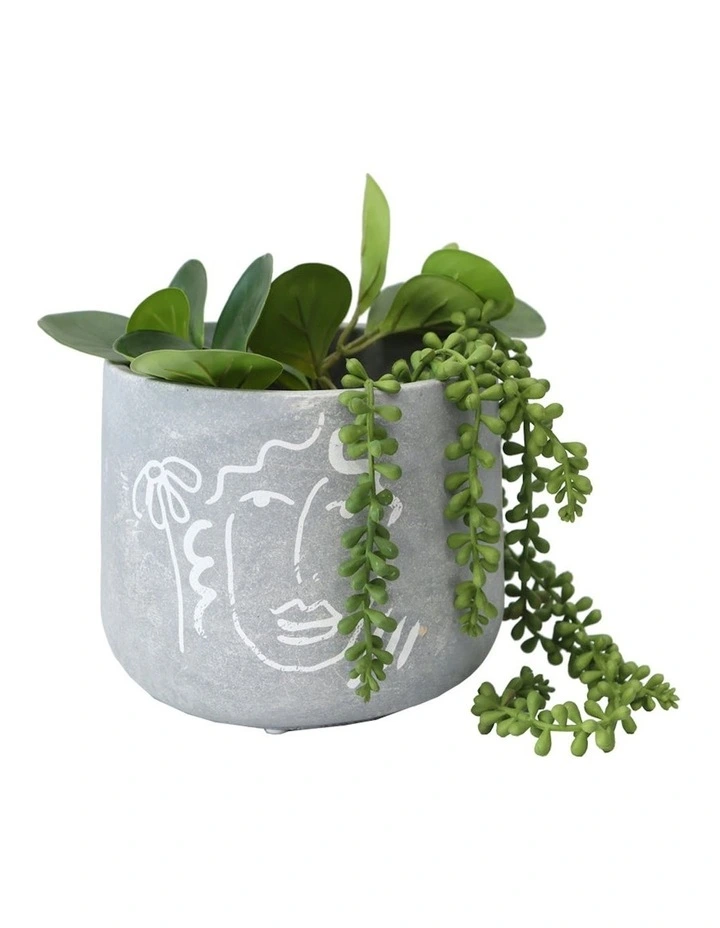 Contemporary Line-Face Flower Pot Planter in Grey