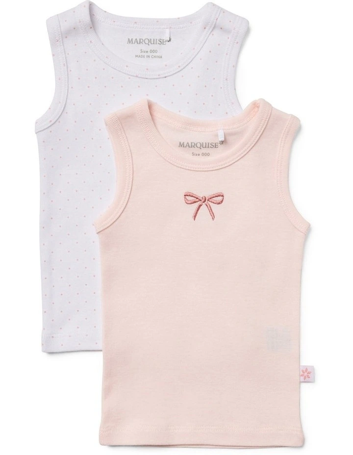Bow Singlet 2 Pack in Pink and White