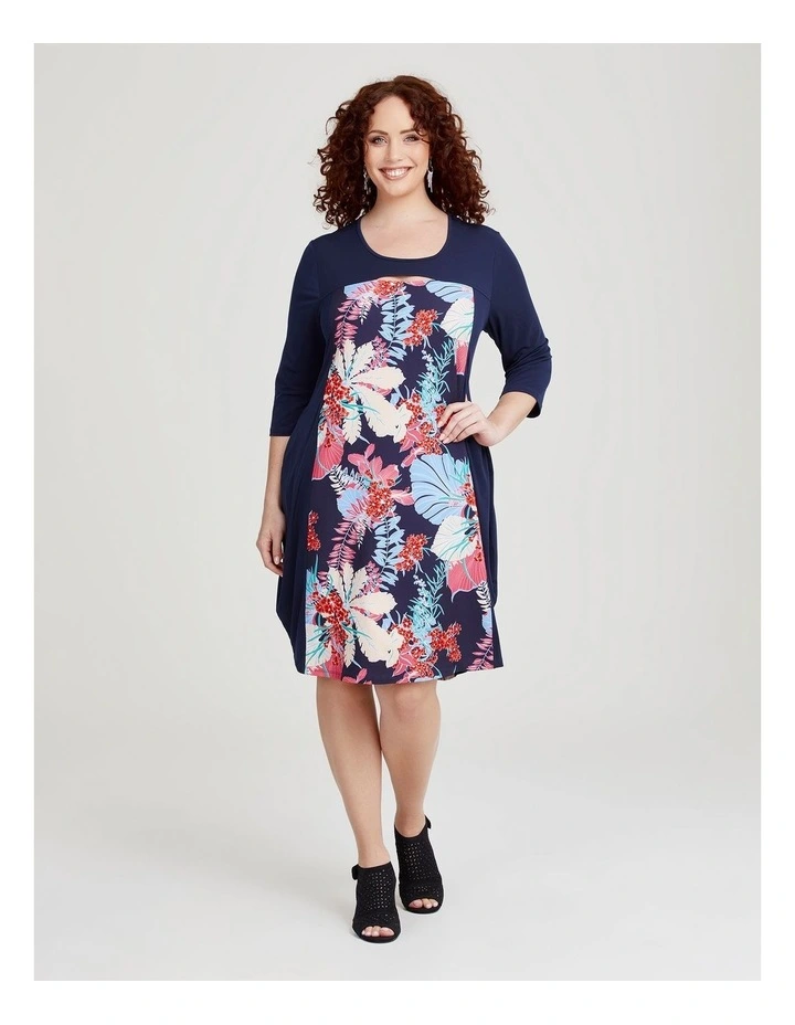 Spliced Floral Luna Dress in Dark Indigo Print
