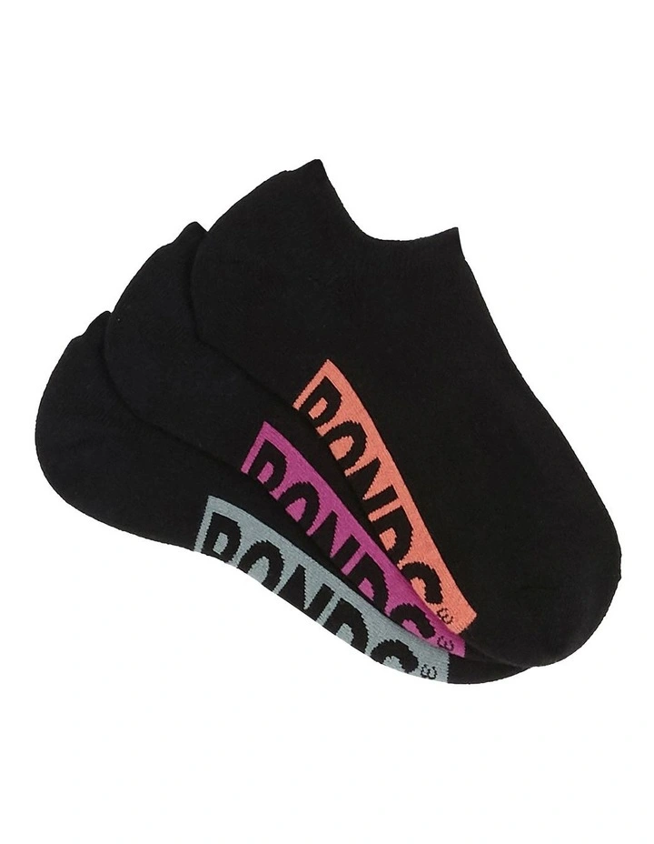 Womens Logo Cushioned No Show Socks 3 Pack in Black