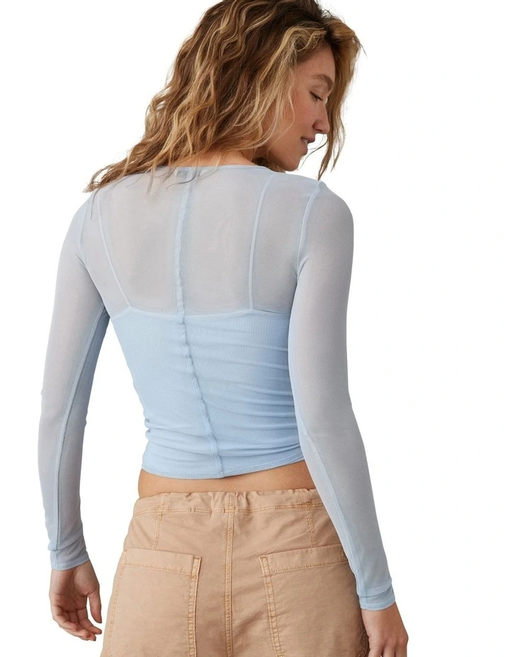 Mini Mesh Long-Sleeve Tee in Blue