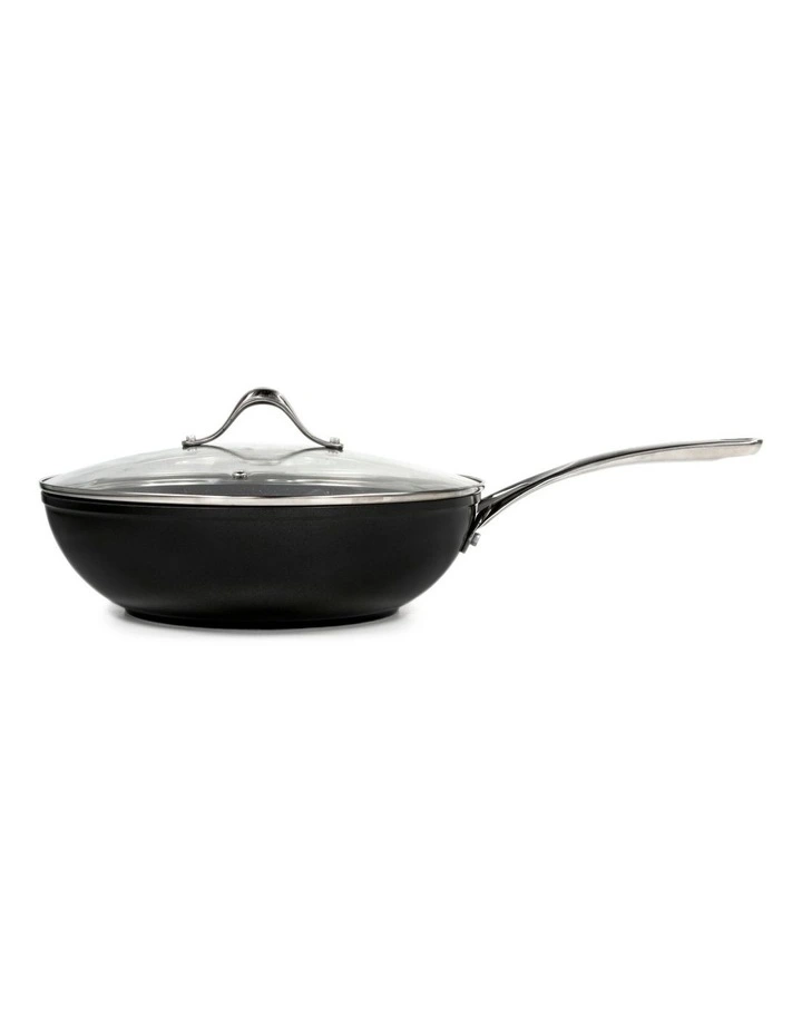 Tan-Ium Wok With Glass Lid 28cm in Black