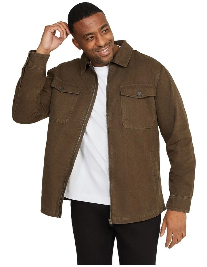 Owen Herringbone Shacket in Khaki