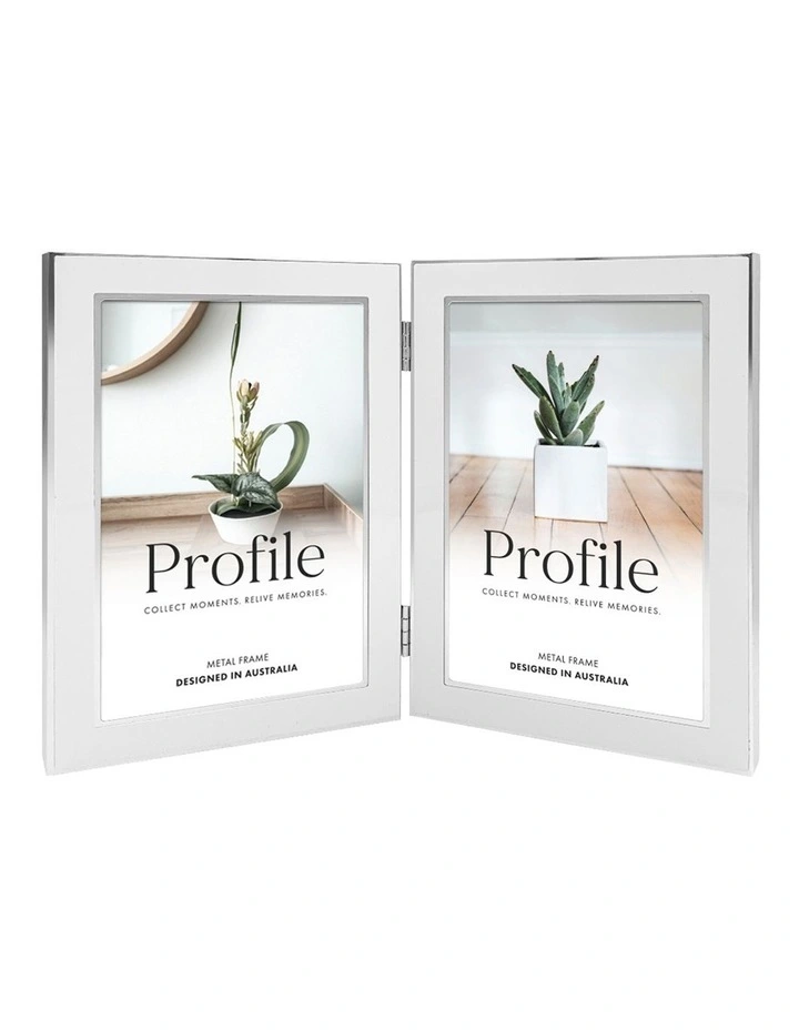 Eternal Hinged Double Metal Photo Frames 5x7" in White