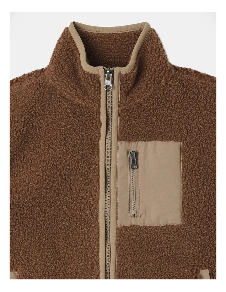 Sherpa Zip Thru Sweat Top in Brown