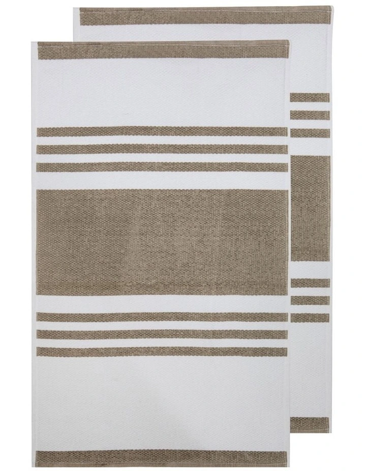 Lennox Terry Kitchen Towel 2 Pack in Stone