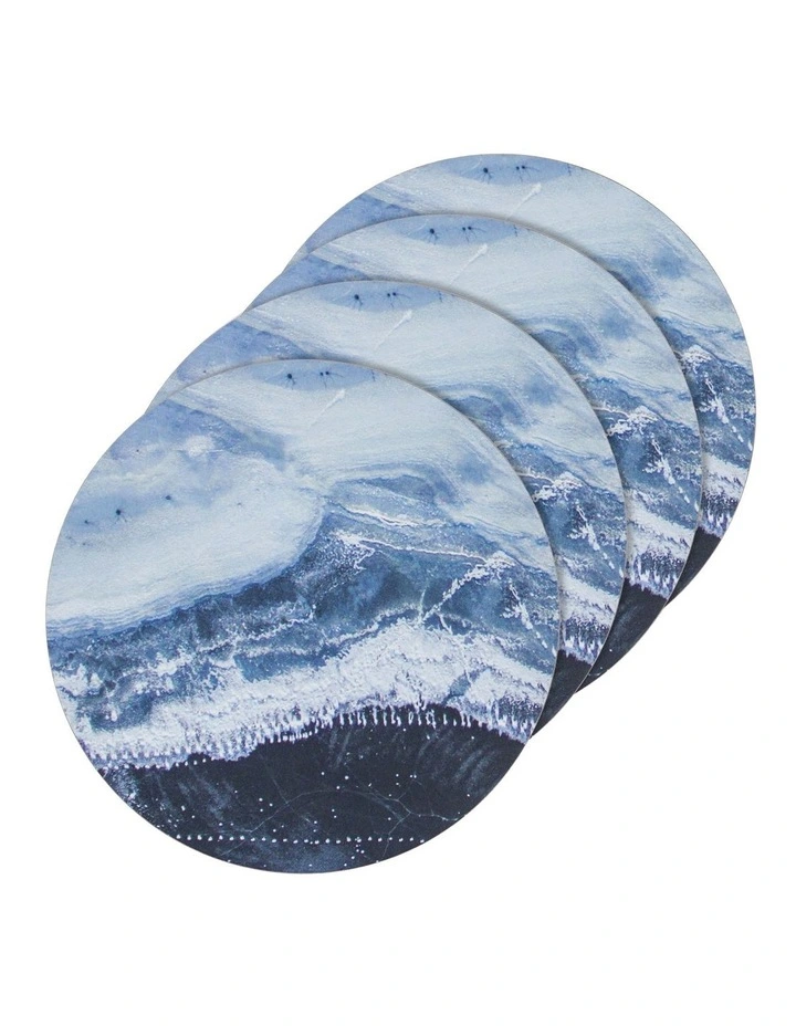 Round Marble Hardboard Placemat 4 Pack in Blue