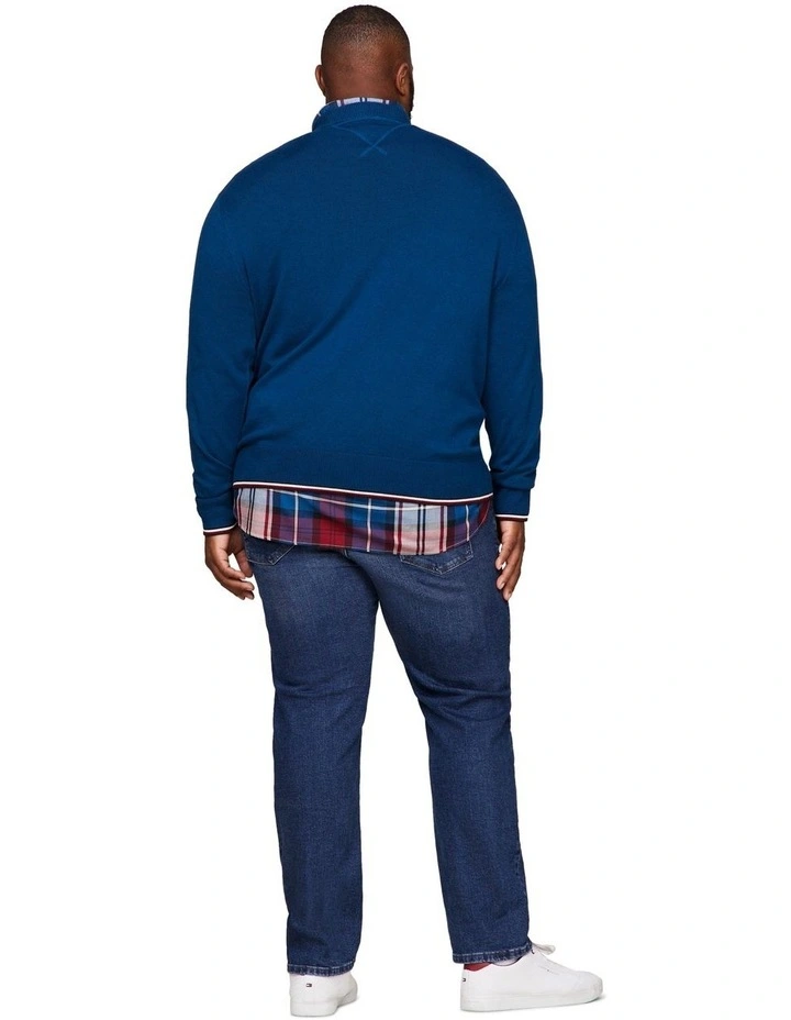 Big & Tall Monotype Global Stripe Tipped Knit Sweater in Blue