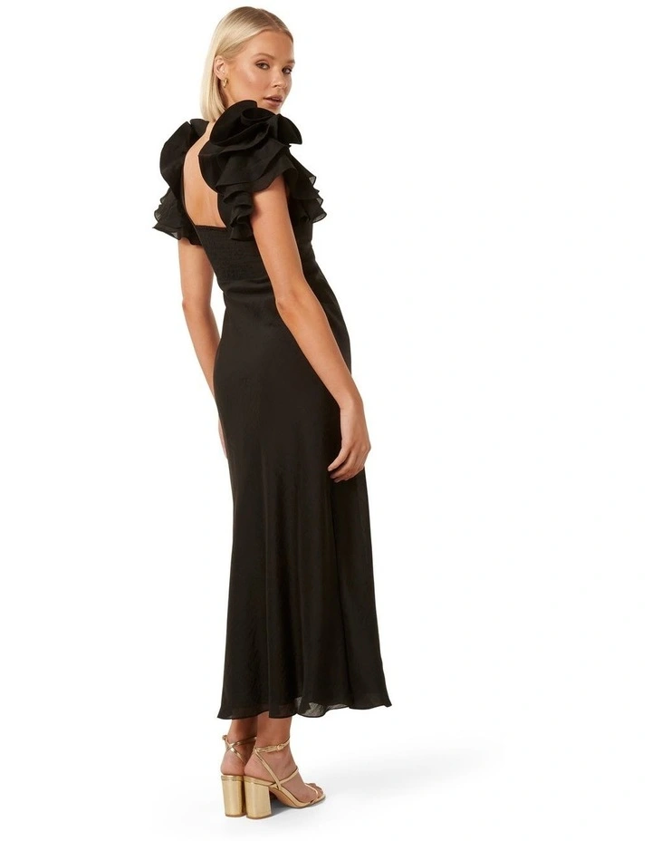 Rylie Ruffle Shoulder Maxi Dress in Black