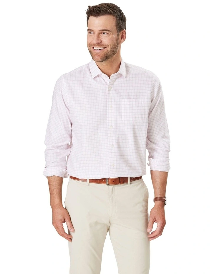 Non Iron Twill Check Long Sleeve Shirt in Pink