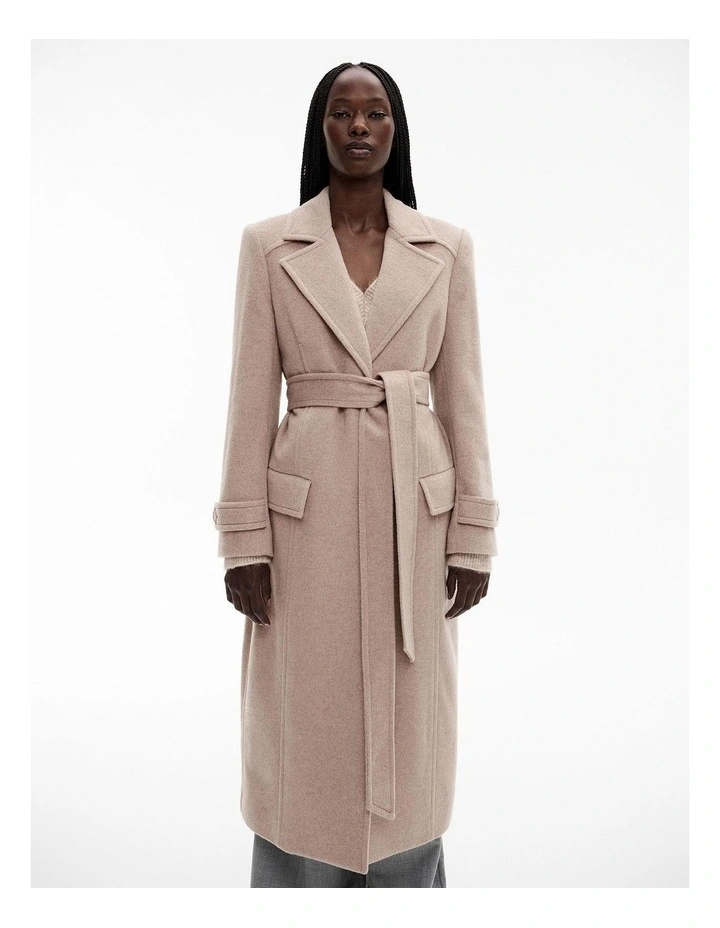 Wool Cashmere Tie Coat in Taupe Marle