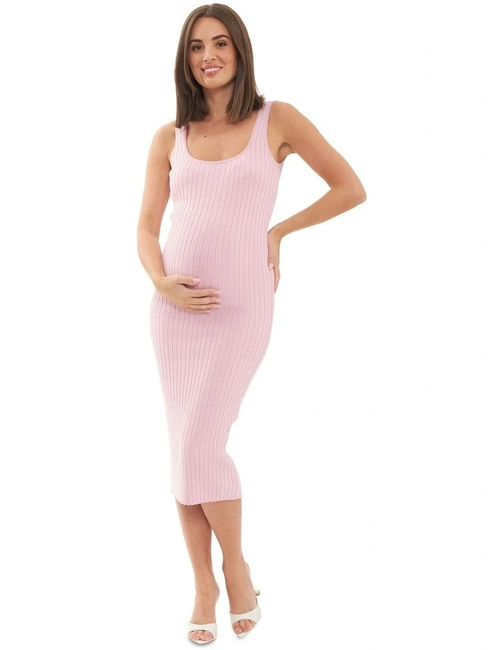 Carmen Rib Knit Dress in Pink