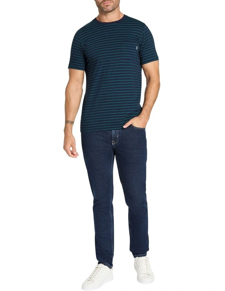 Gale Short Sleeve Stripe Tee in Navy/Green