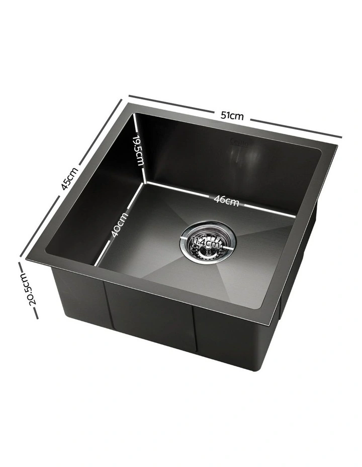 Kitchen Sink Stainless Steel 51X45CM Basin Single Bowl Laundry in Black