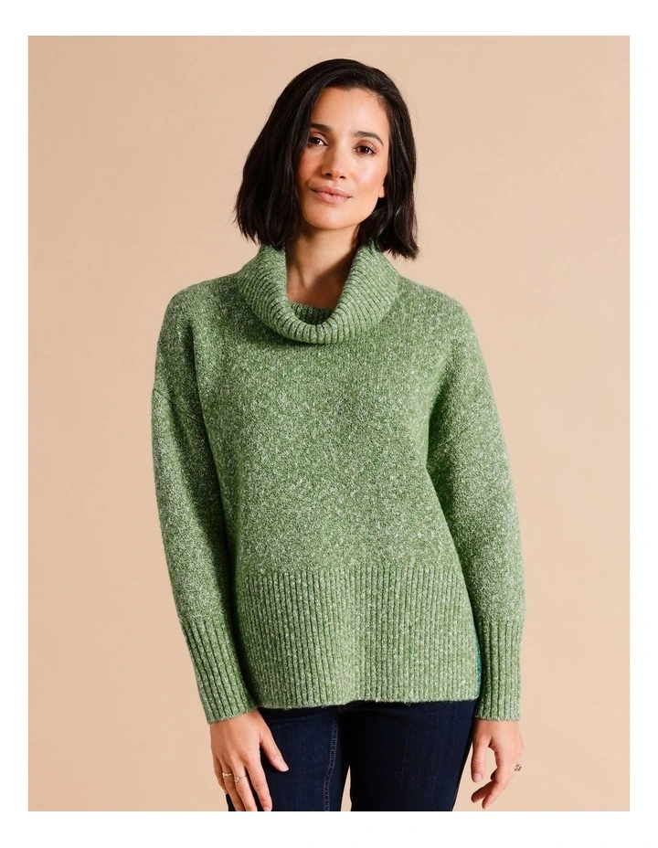 Wide Rib Jumper With Tipping In Sprint Green/Forest