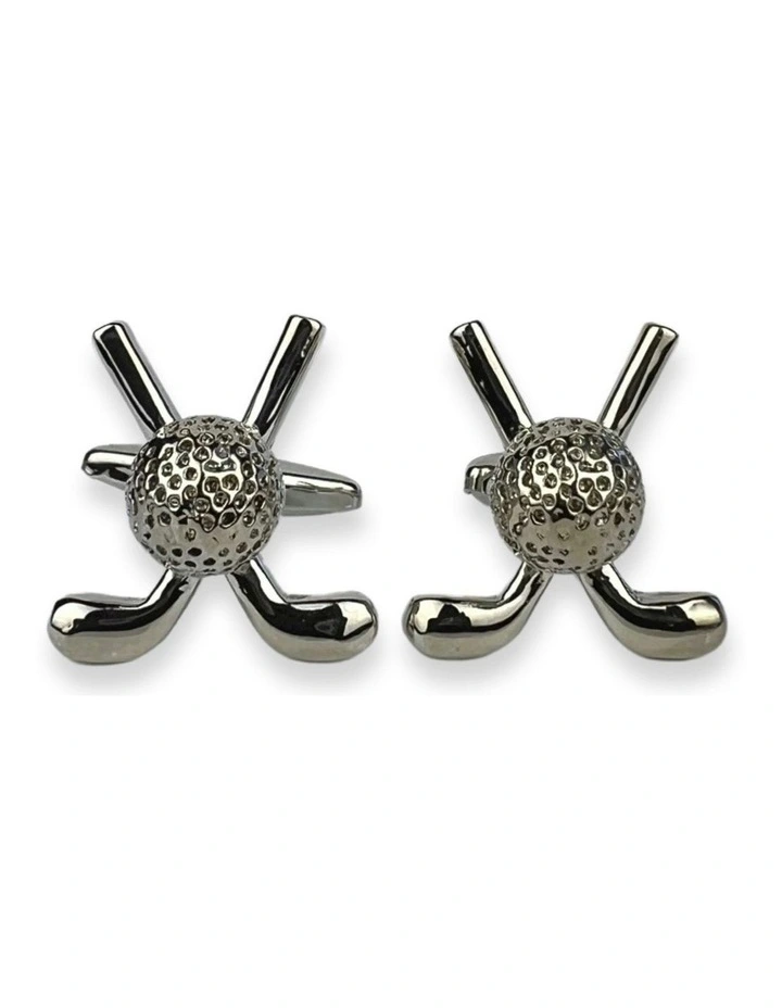 Golf Stick & Ball Cufflink in Silver