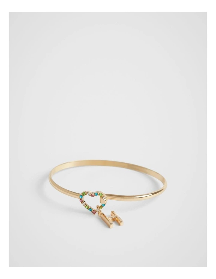 Heart Initial Bangle in Rainbow Letter H