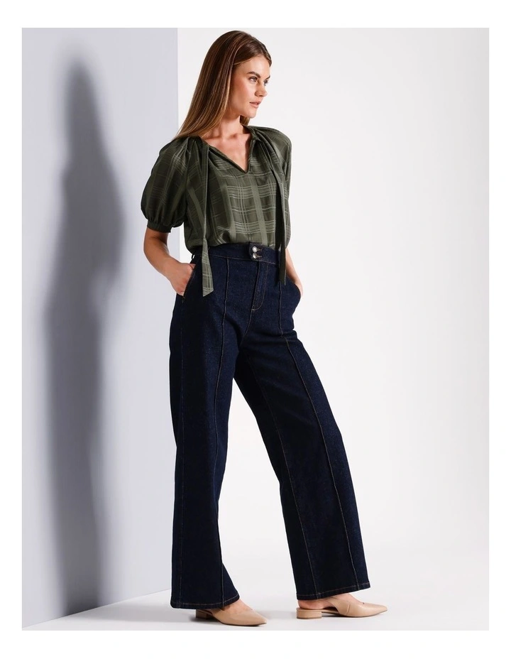 Recycled Polyester Tie Neck Blouse in Khaki