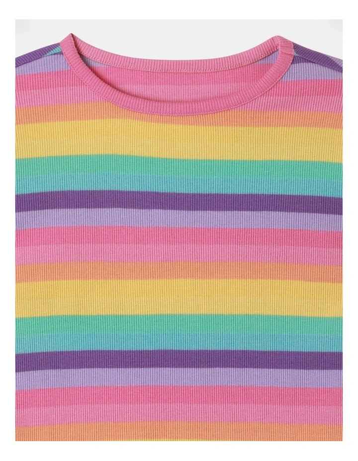 Long Sleeve Rib Stripe Top in Rainbow