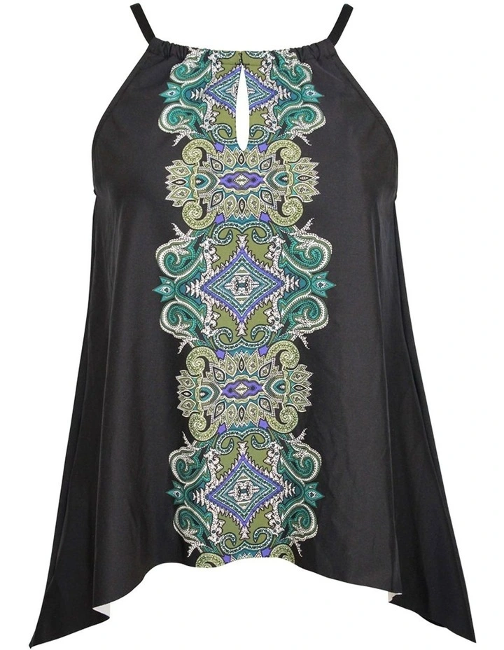 Precioso Peephole DD Cup Loose Fit Underwired Tankini Top in Black Multi