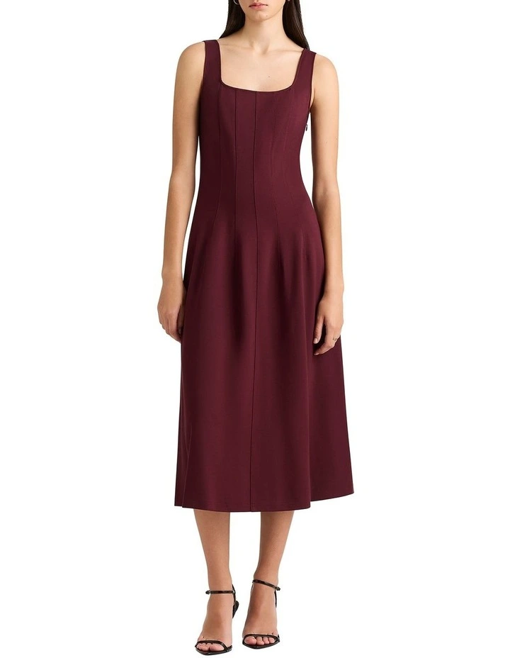 Jett Ponte Midi Dress in Merlot
