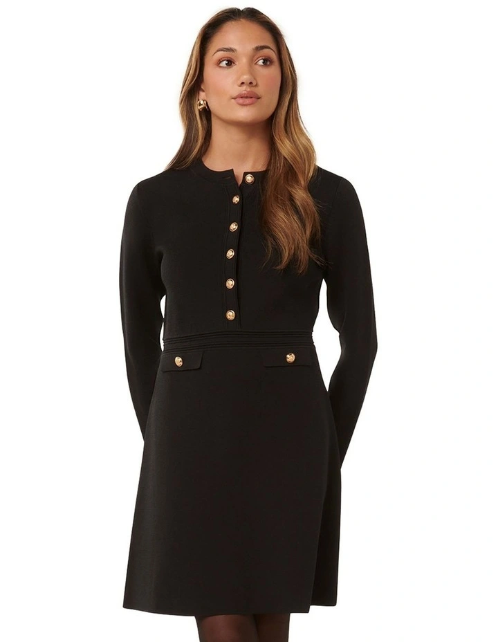 Karina Long Sleeves Polo Knit Dress in Black