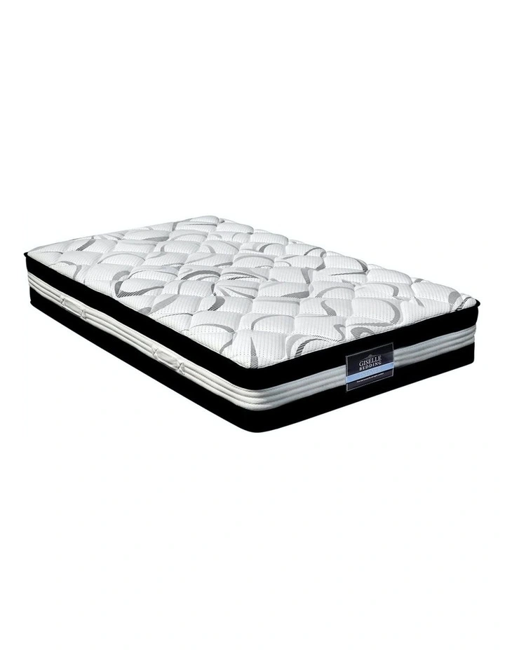 Mattress Single Size Bed Euro Top Pocket Spring Firm Foam 30cm in White/Black