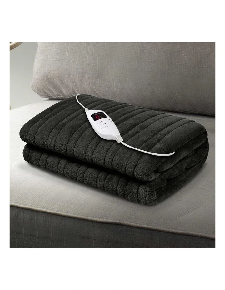 Electric Throw Rug Fleece Heated Blanket in Charcoal