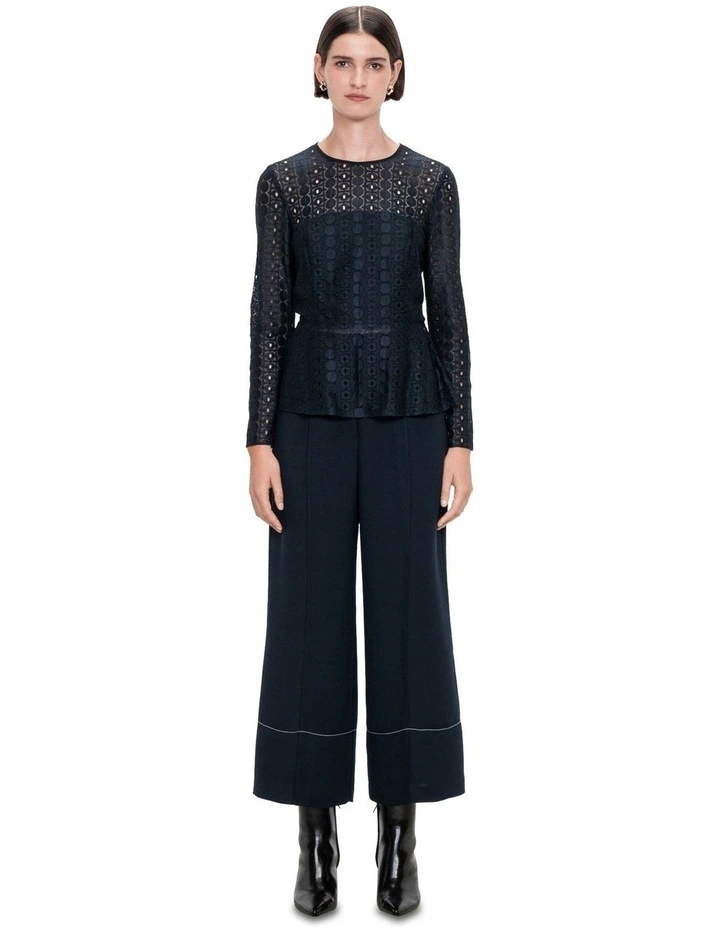 Geometric Lace Peplum Top in Ink