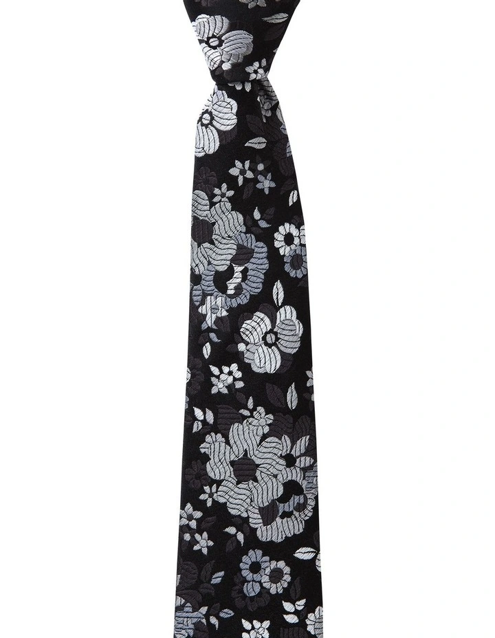 Retro Floral Silk Tie in Black