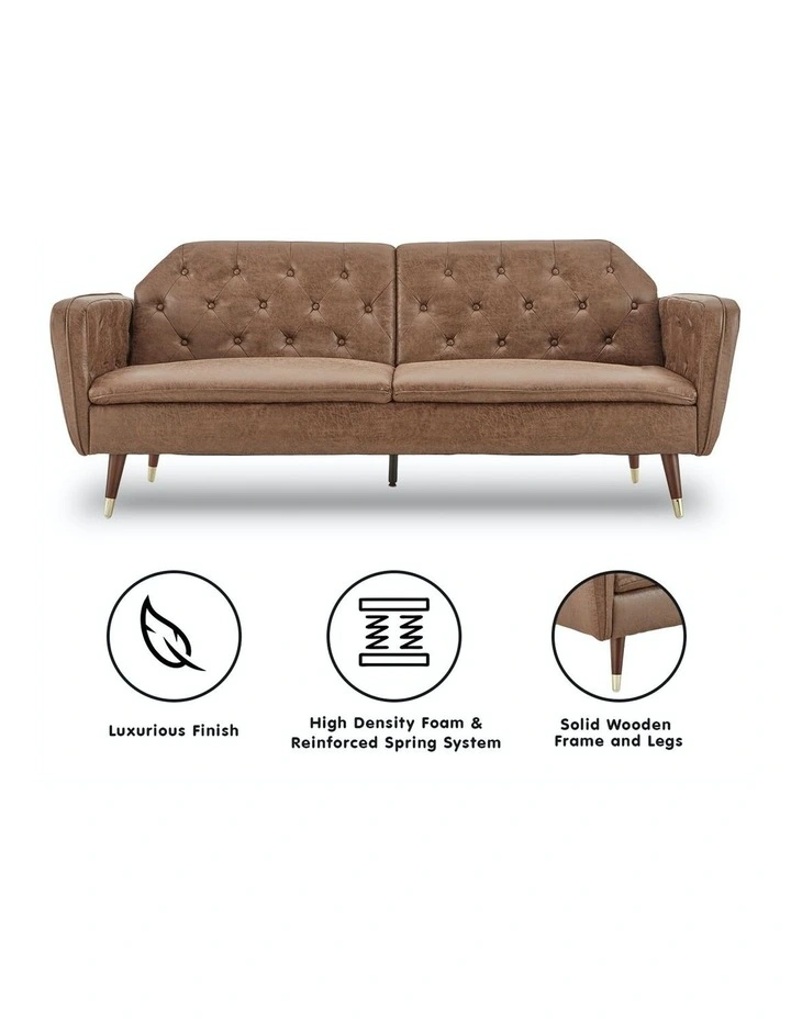 3 Seater Sofa Bed Lounge Futon Couch Modular Furniture Home Faux Velvet Fabric Brown