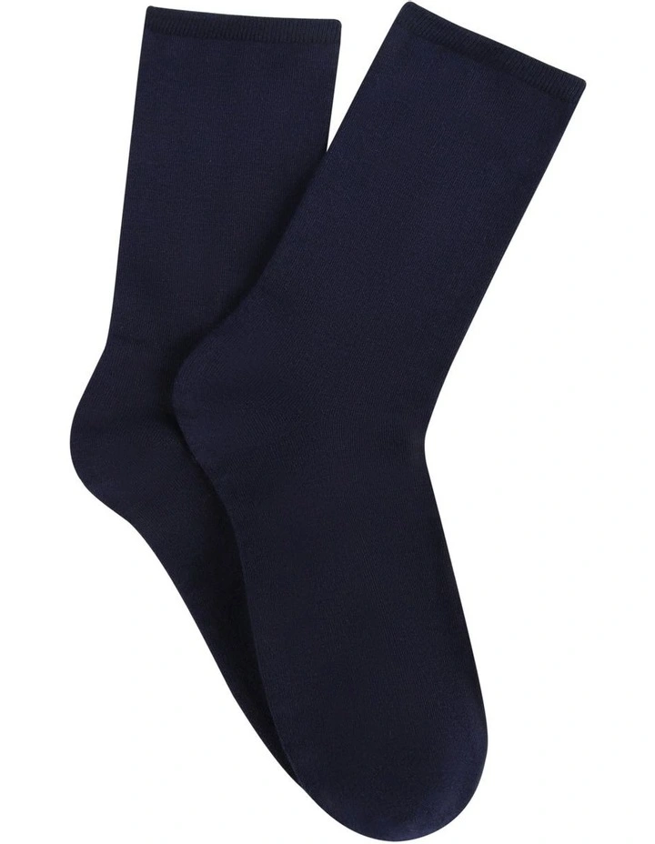 Bamboo Soft Top 2 Pair Crew Length Socks in Navy