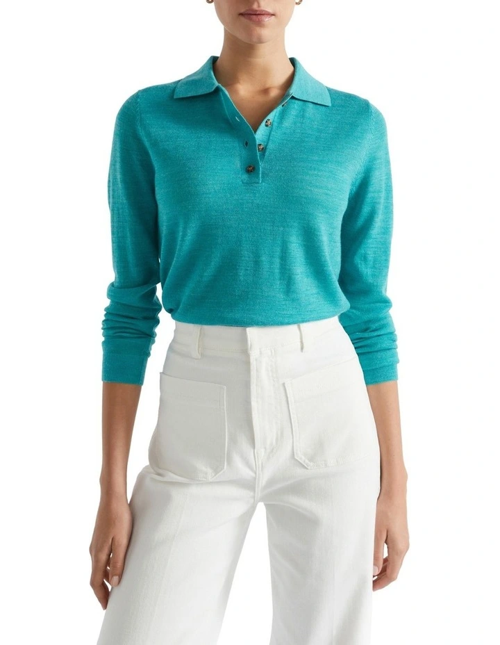 Button Down Polo Knit in Blue