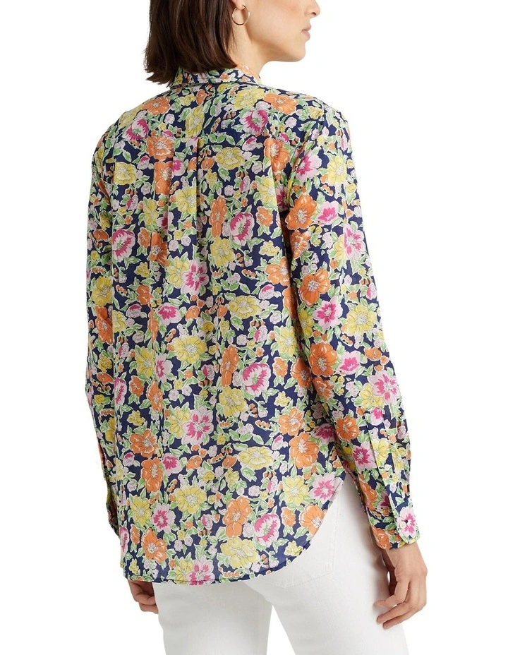 Floral Cotton Voile Shirt in Blue