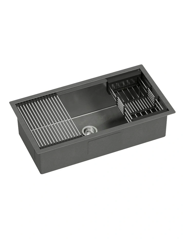 Kitchen Sink Single Bowl Drain Rack Basket 81X45cm in Black