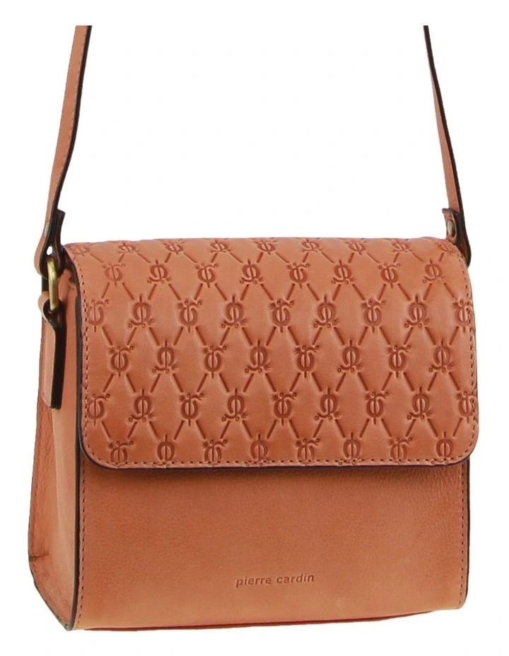 Leather Diamond Embossed Cross-Body Bag in Orange